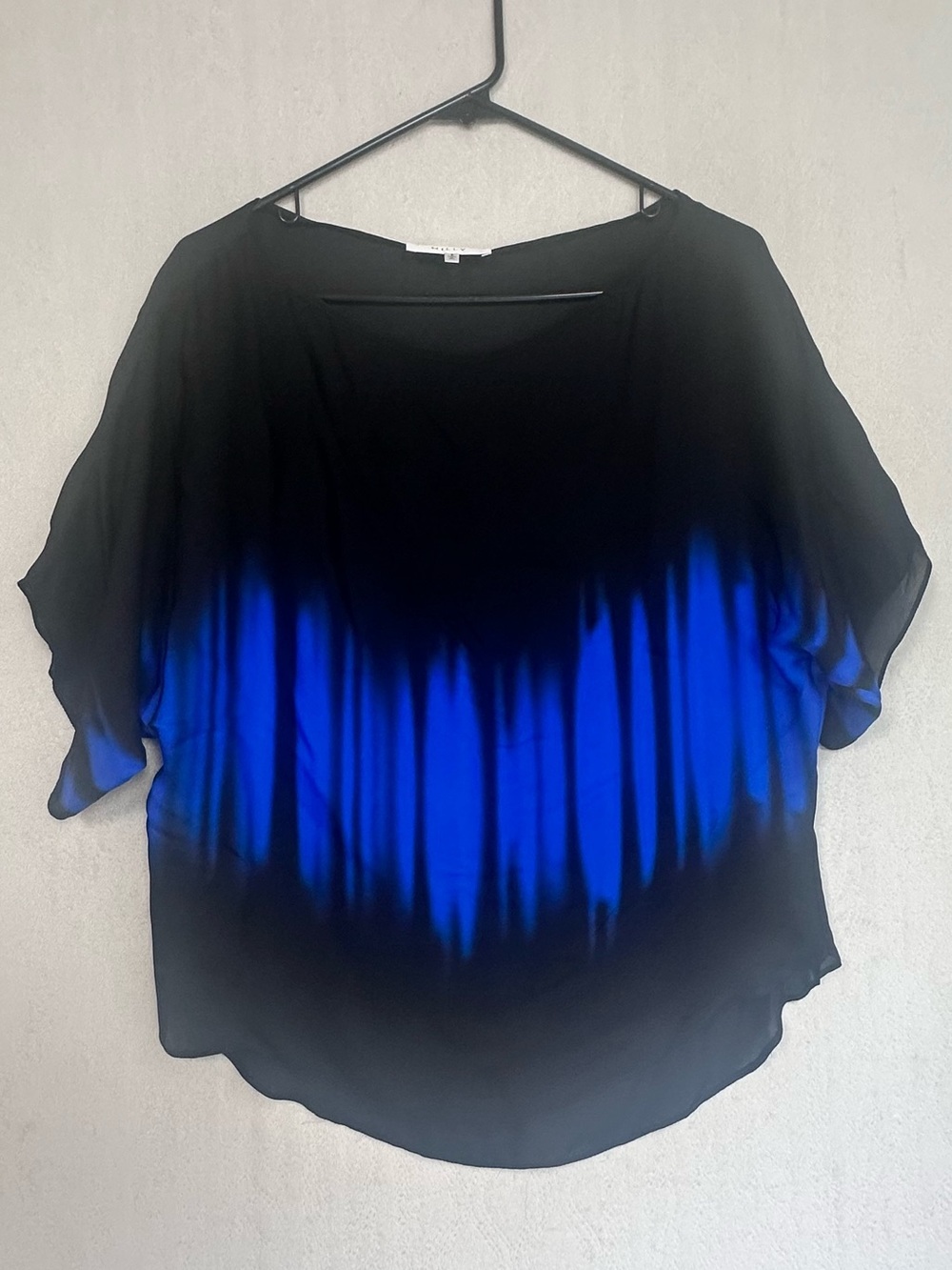 Milly 100% Silk Black and Royal Blue Ombre Dolman Top Sz M